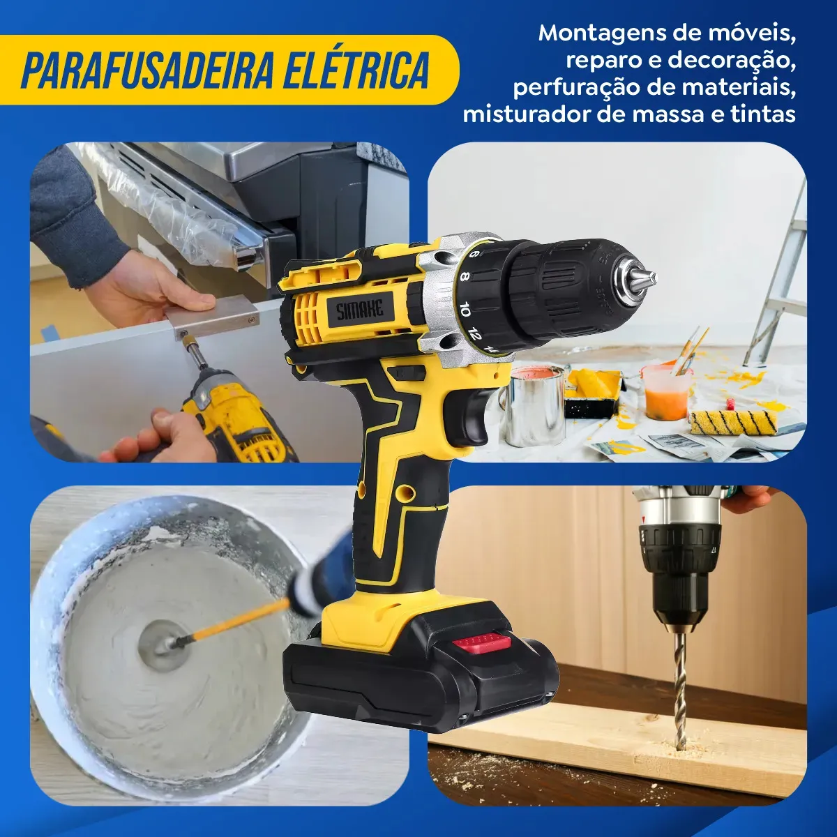 Dimensões da parafusadeira e da maleta